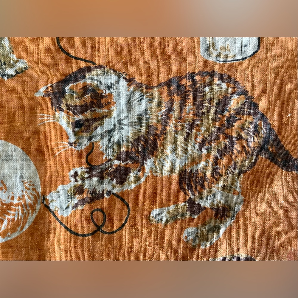 🐈 Vintage Linen Kitten Cat fabric Panel 🐈 - Picture 11 of 12